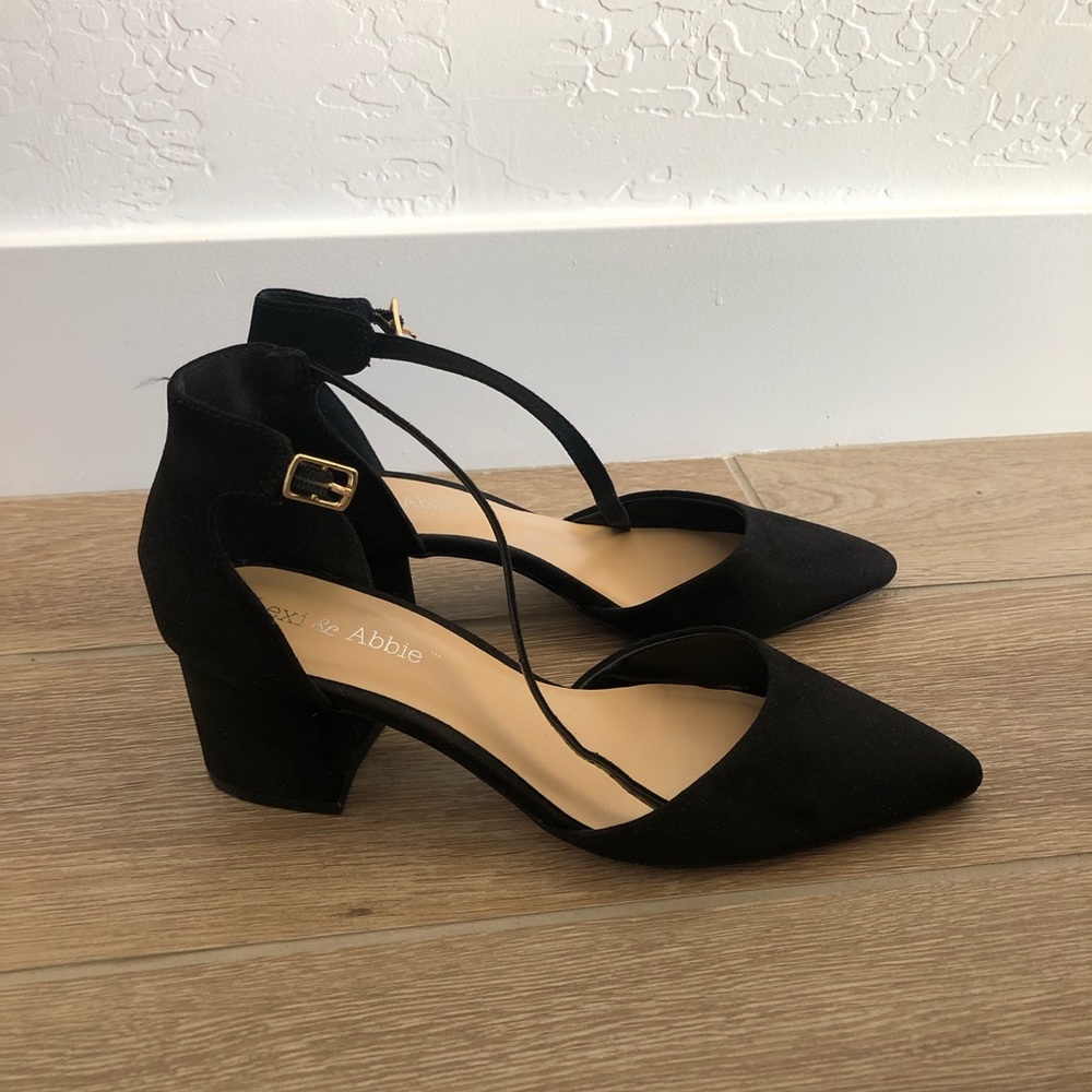 Pointed block heels with ankle strap
